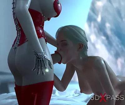 Hot sci-fi android dickgirl plays with a sexy horny blonde in the space station