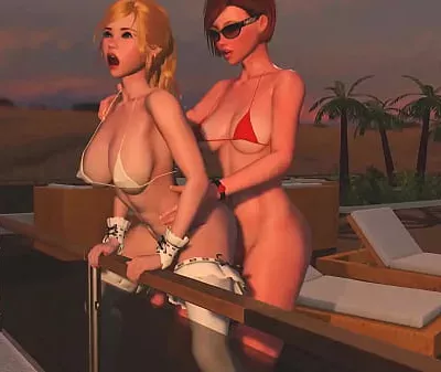 Redhead Shemale fucks Blonde Tranny – Anal Intercourse, 3D Futanari Cartoon Porno On the Sundown